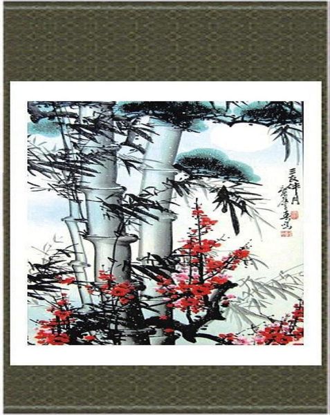 Bamboo chinois peinture en soie tissu décor classique suspendu art de défilement l100 x w 35cm 1pcs 3327335