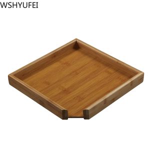 Chinese Bamboo Square Food Tray Solid Wood Tea Set Tray Home Breakfast Tray Cake Flower Pot Bonsai Gardening Holder