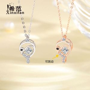 Chinees merk puur zilveren dolfijn behendige ketting, vrouwelijke nek met niche-ontwerp, kleine vishanger, dansend hart creatieve ketting