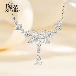 Chinese merk puur zilveren luxe zirkoon waterdruppel ketting voor dames met delicate en luxe V-hals, elegante sleutelbeenketting biedt gratis geschenkdoos