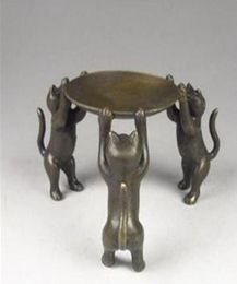 Plaque de bronze chinois Chats Animal 3 Cat lampe à huile Candlers STATE CHANGELSTICK 6138794