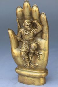 Sculpture chinoise en bronze Sun Wukong dans la main du Bouddha Tathagata