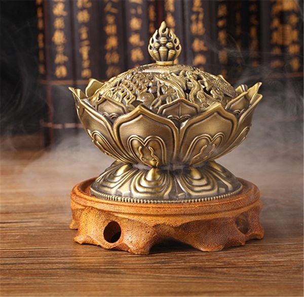 Bouddha chinois alliage brûleur d'encens fleur de Lotus porte-encens artisanat encensoir pour bouddhiste maison bureau décoration cadeaux créatifs