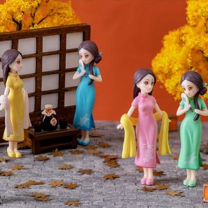 Chinese Cheongsam Girl Doll 3d Miniature DIY Ornements de voiture Accessoires Fairy Garden Decoration Figurine