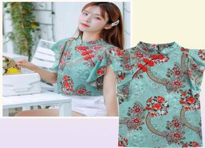 Chinese Cheongsam Style Femmes Floral Mariffon Shirt Summer Blouse Ruffles Shirts Shirts à manches courtes Blusas A3252 2105193171218