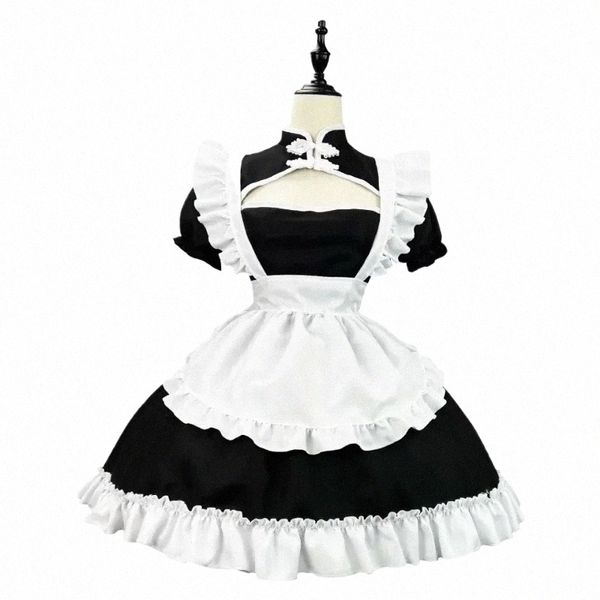 Chinois Chgsam Anime Cosplay Maid Costume Plus Taille Lolita Princ Halen Noir Blanc Japonais School Girl Kawaii Vêtements m3ob #