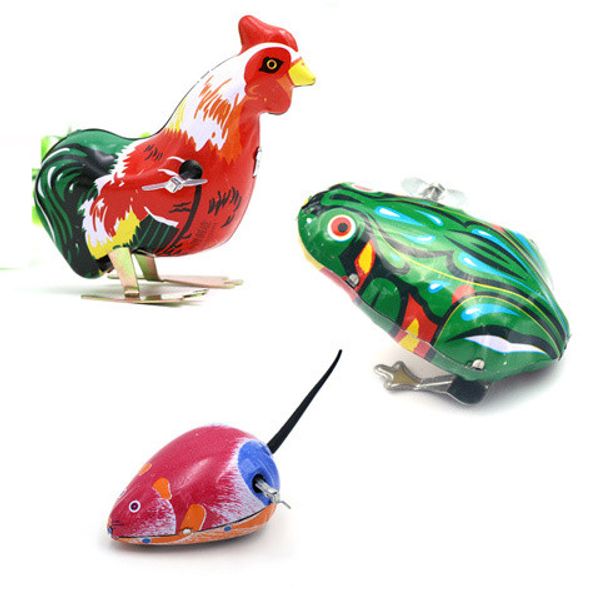 Livraison gratuite Jouets classiques chinois Jouets nostalgiques Grenouille en métal Grenouille sauteuse Coq en métal Souris en métal Costume trois pièces Jouet d'horlogerie à remontage