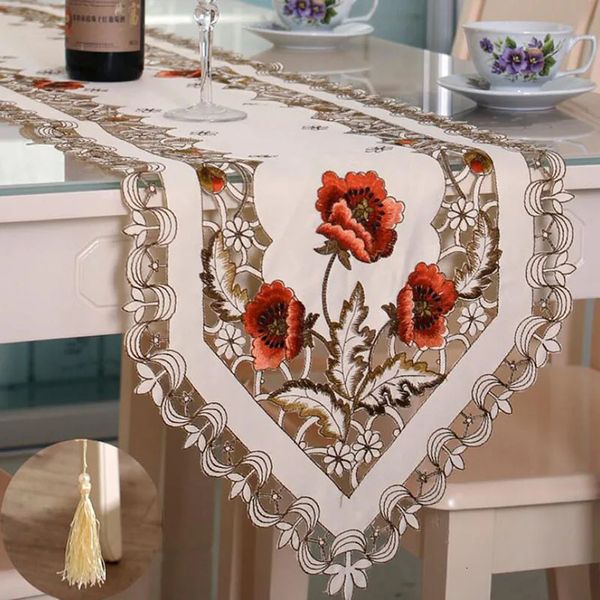 Camino de mesa Jacquard clásico chino con borlas, decoración de tela para el hogar, mantel en tiras, decoración para sala de estar y comedor 240325