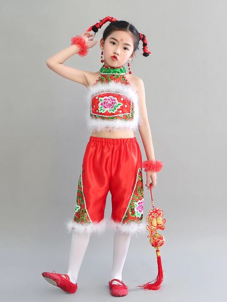 Nouvel an classique chinois Costumes de danse yangko filles rouges de danse nationale porte élégante folk traditionnel danse hanfu vêtements