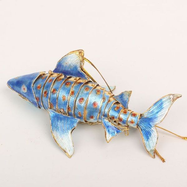 Ornements de requin en filigrane d'émail cloisonné chinois, ameublement, petits objets décoratifs, animaux mignons, accessoires suspendus en cuivre, cadeau 284I