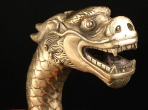 Chinese koper hand gesneden wreedheid draak standbeeld wandelstok hoofd