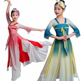 Costume chinois Hanfu Nouveaux Costumes de scène classiques pour enfants Parapluie Danse Ethnique Filles Yangko Vêtements Fan Dance z3jZ #
