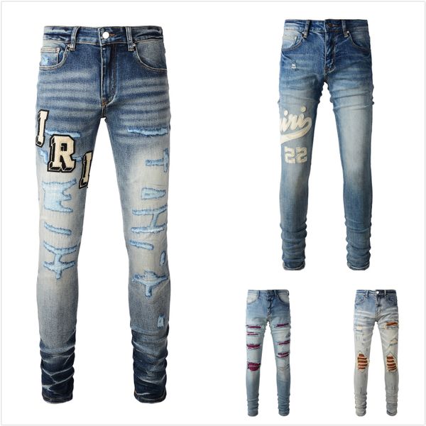 Jeans de créateurs chinois pour hommes jeans pantalons en lin Hip Hop Men Jeans en détresse Biker Slim Fit Motorcycle pour la broderie pour hommes