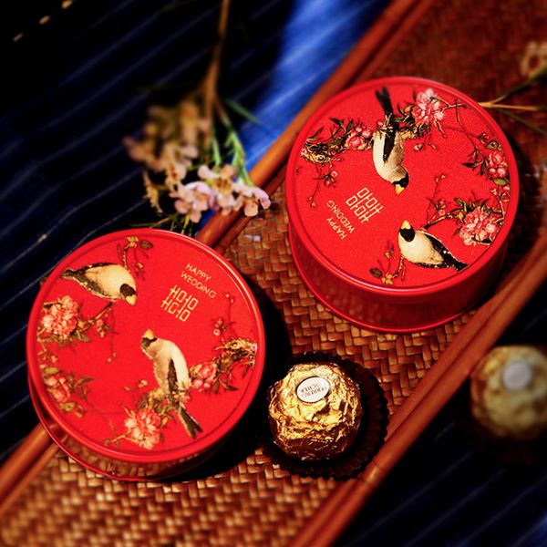 Boîte en fer blanc rouge Double bonheur chinois, emballage de chocolat, boîte-cadeau pour événement de mariage, fête