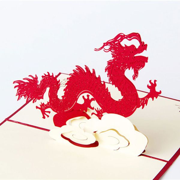 Tarjetas de felicitación con bendición de dragón chino en 3D, postal creativa hecha a mano para niños, suministros festivos para fiestas de cumpleaños