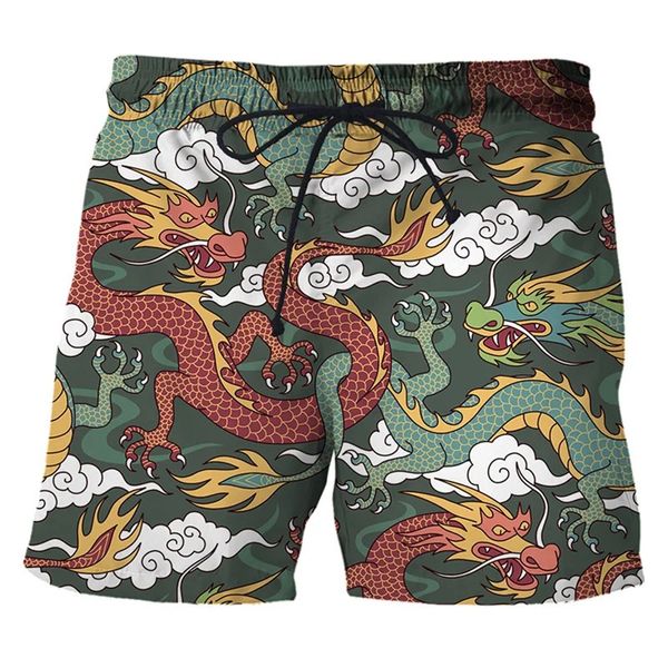 Dragon chinois 3d Trunks de natation imprimés pour hommes shorts de plage hawaïens lâches de surf de secours sec de la rue de la rue courte 240417