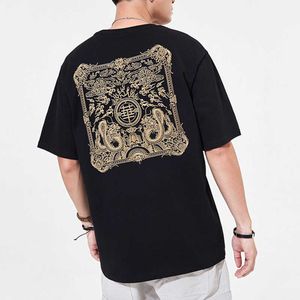 Dragón chino bordado camiseta hombres calle moda marca diseñador algodón media manga corta camiseta para hombre top tee m-4xl 210527