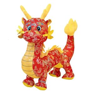 Dragon chinois en peluche mascotte poupée année du dragon animaux en peluche jouets zodiaque année poupée dessin animé 3D dragon en peluche jouet chanceux 240126