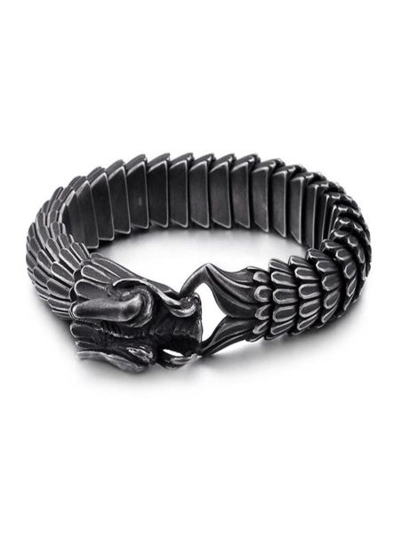 Bracelets de chaîne à maillons en écailles de Dragon chinois, rétro, argent antique, acier inoxydable, pour hommes, 8795145