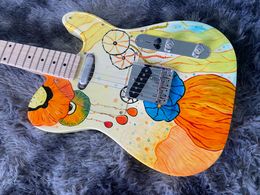 Guitarra eléctrica china T L dibujando medusas a mano alzada en el cuerpo Mástil de arce