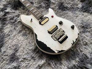 Guitare électrique chinoise, blanche et noire, fabriquée à la main, ancien système de trémolo duplex, matériel chromé