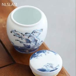 Chinees email Ceramics Tea Caddy Tieguanyin Containers Travel Tea Bag Wit Porselein verzegelde thee Jar Keuken Spice Organizer