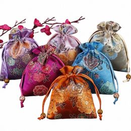 Style ethnique chinois rétro broderie FR sac à cordon sac à main cadeau cas bijoux de stockage porte-monnaie h6bW #