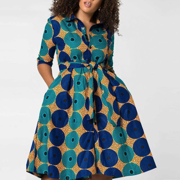 Robes africaines personnalisées de haute qualité pour femmes africaines, motifs imprimés en cire, au-dessus du genou, devant ouvert, grande taille, usine chinoise