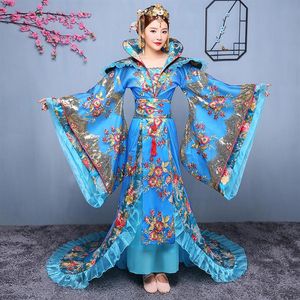 Costume de fée chinoise La dynastie Tang ancien hanfu vêtements de danse folklorique traînant robe de princesse de luxe royal film TV performance s214K