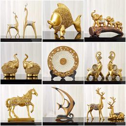 Chinois Feng Shui Or cheval Éléphant statue décoration succès maison artisanat Chanceux Richesse Figurine bureau Ornements Cadeau 210607