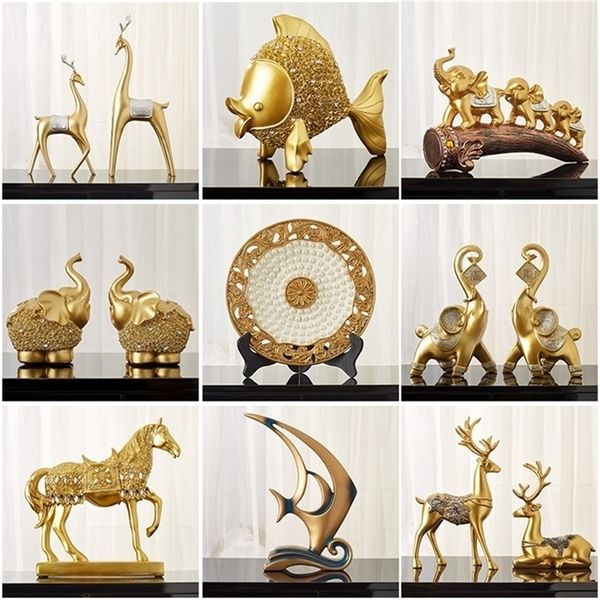 Chinois Feng Shui Golden Horse Elephant Statue Décoration Succès Accueil Artisanat Lucky Wealth Figurine Bureau Bureau Ornements Cadeau 201210