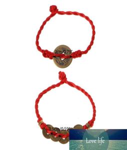 Chinois Feng Shui richesse chanceux pièces de cuivre pendentif rouge chaîne Bracelets7453577