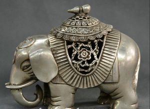 Chinese fengshui oude Miao zilveren carve olifant wierookvat wierookbrander standbeeld