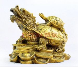 Chinois FengShui pur Bronze richesse argent mal Dragon tortue tortue Statue 9773403