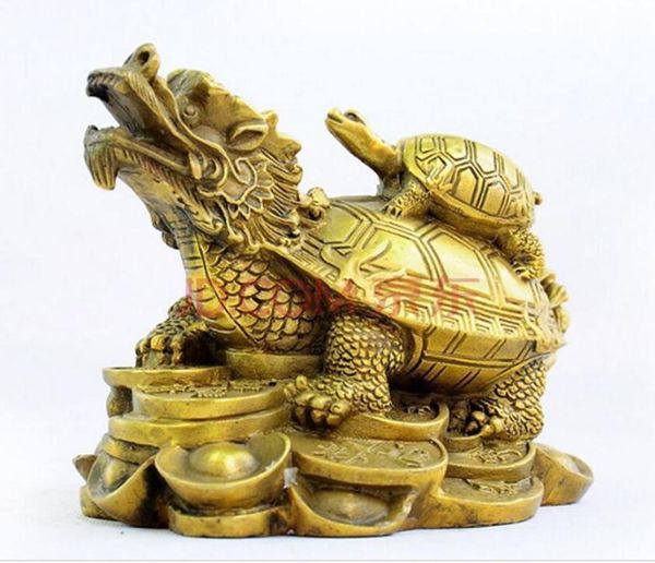 Estatua de tortuga dragón malvado dinero patrimonial de bronce puro FengShui chino 9773403