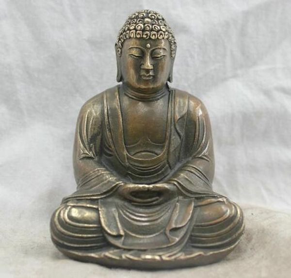 Livraison gratuite Chinois Folk Culture À La Main En Bronze Bronze Statue Sakyamuni Bouddha Sculpture