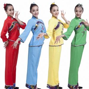 Costume de danse folklorique chinoise pour femmes d'âge moyen et âgées Vêtements de danse carrée Classique Fan Dance et tambour de taille a3vq #