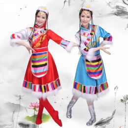 Disfraz de baile folclórico chino Hanfu Clothing Ancient National Mongolia Danza Danza Minorías étnicas Disfraces Tibetanos tradicionales Danza tibetana