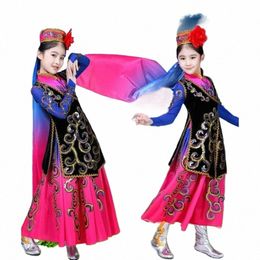Traje de baile folclórico chino Etapa Dr. Xinjiang Danza Trajes de baile para niños Mujeres Uygur Trajes de escenario c3gr #