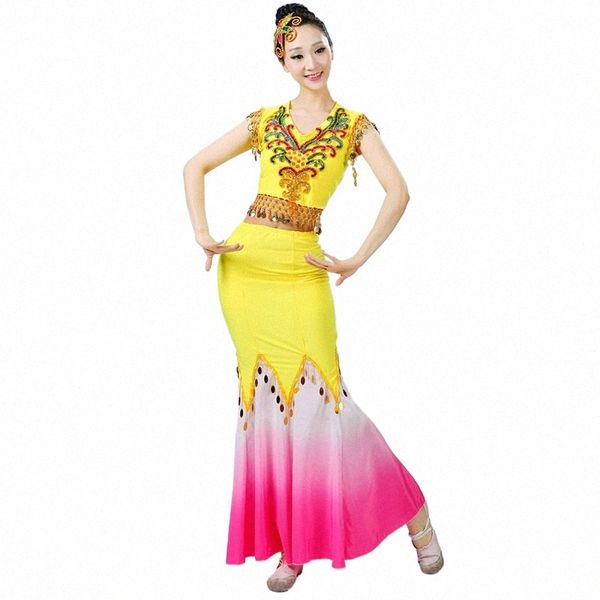 Danse folklorique chinoise Dr Paillettes Costume de danse du ventre Paon Dai Queue de poisson Justaucorps Dancewear 4XL Q365 l1QX #