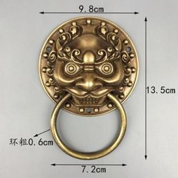 Chinois Folk Feng Shui vieux Bronze cuivre Foo Fu chien tête de Lion heurtoir de porte 280R