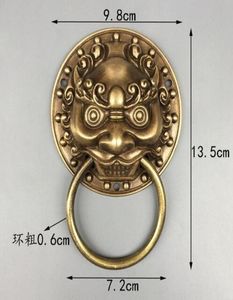 Folk folk chinois Feng shui Old Bronze Copper Foo Fu Dog Lion Head Door Knocker1368872