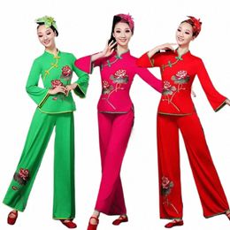 Chinois Folk Yangko Danse Classique Natal Costumes Femme Fan Taille Tambour Place Costume De Danse Hanfu Vêtements Performance sur scène b7Ww #