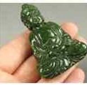 Pendentif en PIERRE DE JADE VERT CHINOIS TRAVAIL MAIN SCULPTÉ STATUE DE BOUDDHA