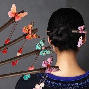 Épingles à cheveux chinoises Clips gland papillon baguettes bâtons de cheveux en bois fourchettes à cheveux bijoux pour femmes filles accessoires de cheveux