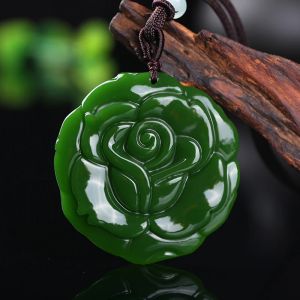 Pendentif en Jade vert naturel, fleur sculptée à la main chinoise, breloque collier, bijoux en jadéite, amulette à la mode, cadeaux