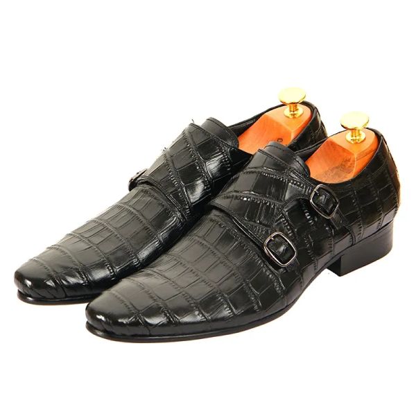 Chinois fait à la main hommes chaussures en cuir véritable boucle noir hommes chaussures habillées chaussures de fête et de mariage hommes affaires