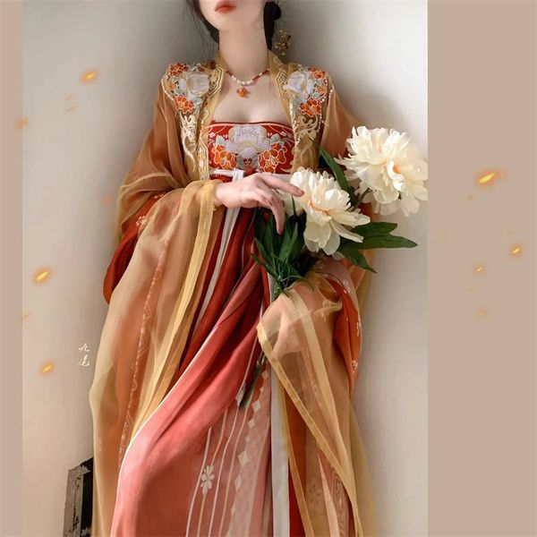 Vestido chino Hanfu Carnaval Hada Cosplay bordado traje antiguo rosa manga suelta elegante mujer danza 240220