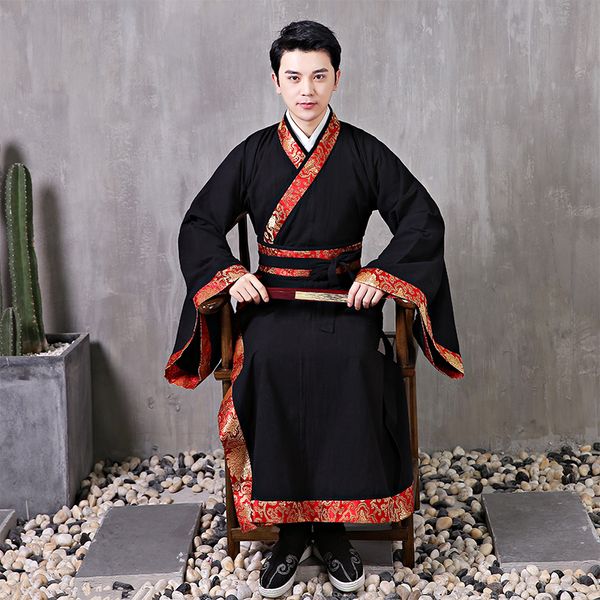 Traje de cosplay chino hanfu para hombre, ropa tradicional antigua para hombre, vestido largo negro oriental, ropa de escenario de TV y película