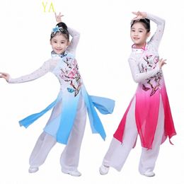 Hanfu chinois nouvelle scène classique pour enfants danse parapluie filles ethniques Yangko vêtements fan dance 86OQ #
